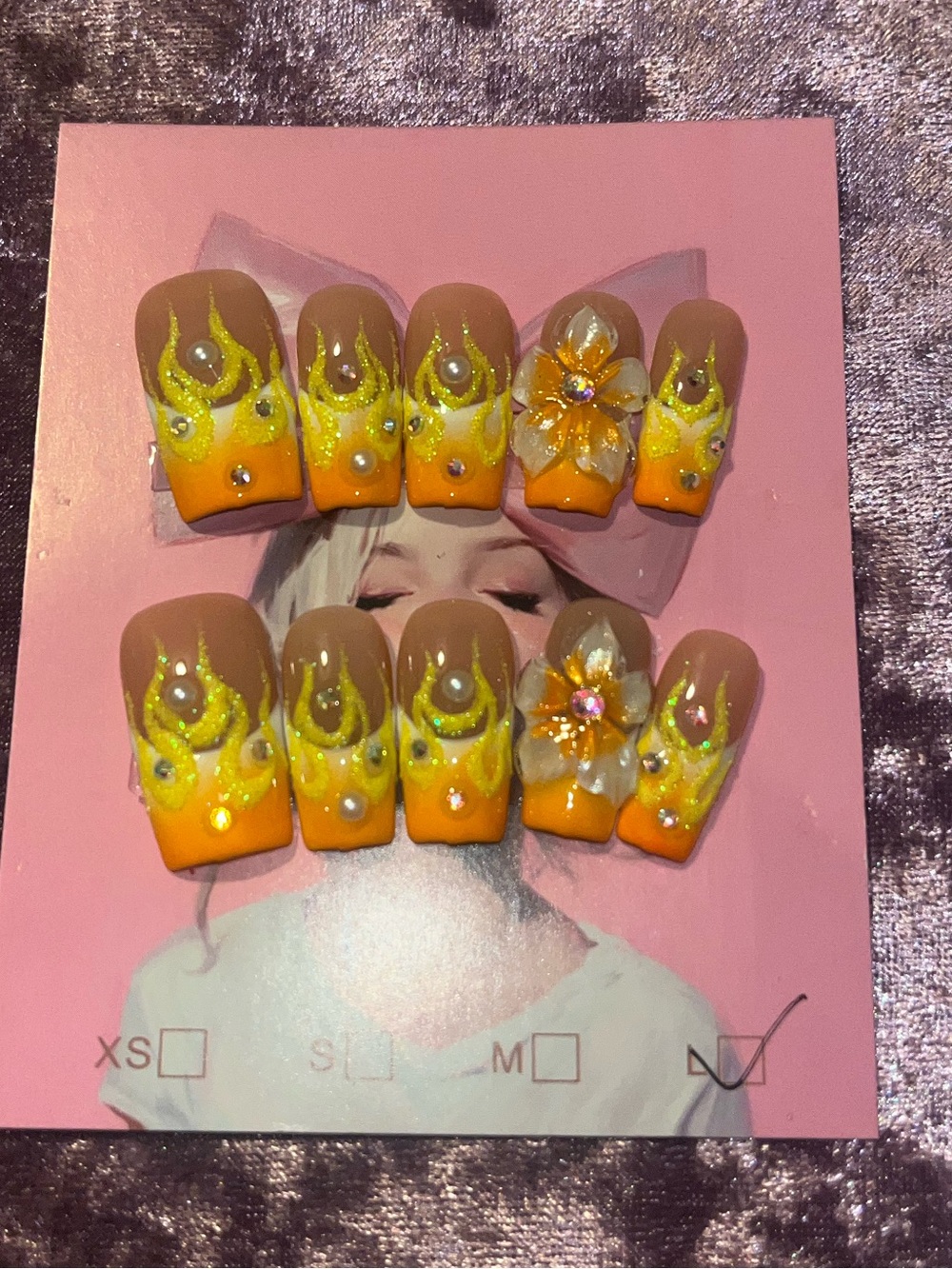 Handmade Yellow Orange Flame Press-On Nail Set